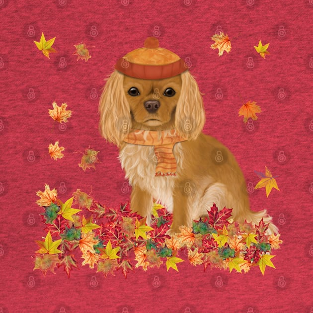 Ruby in Fall Leave, Ruby Cavalier King Charles Spaniel by Cavalier Gifts